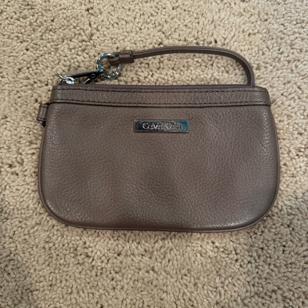 Calvin Klein Brown Pebbled Leather Wristlet Wallet